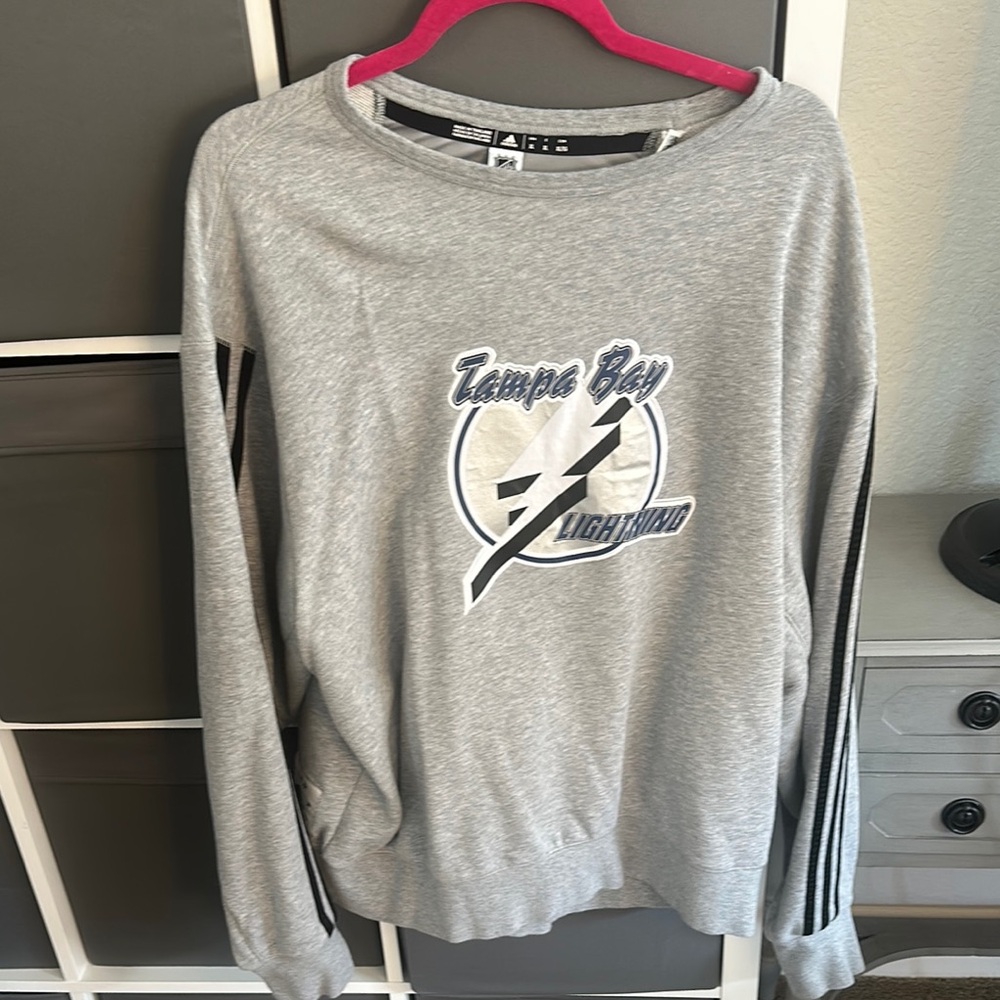 Adidas women’s Gray Crewneck Sweater with Tampa Bay Lightning Logo
